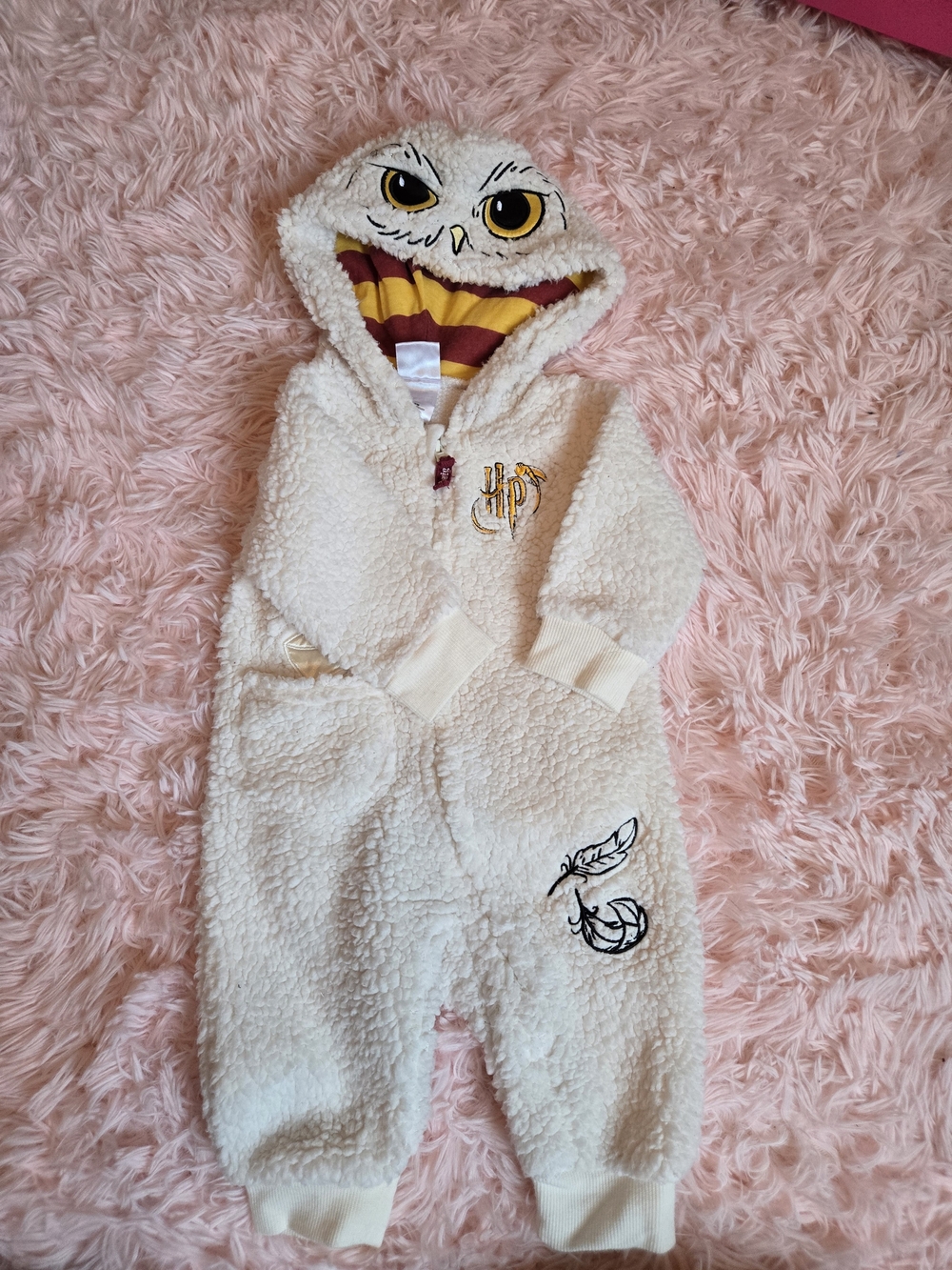 Harry Potter Infant Cream Sherpa One-Piece Romper with Owl Hood
